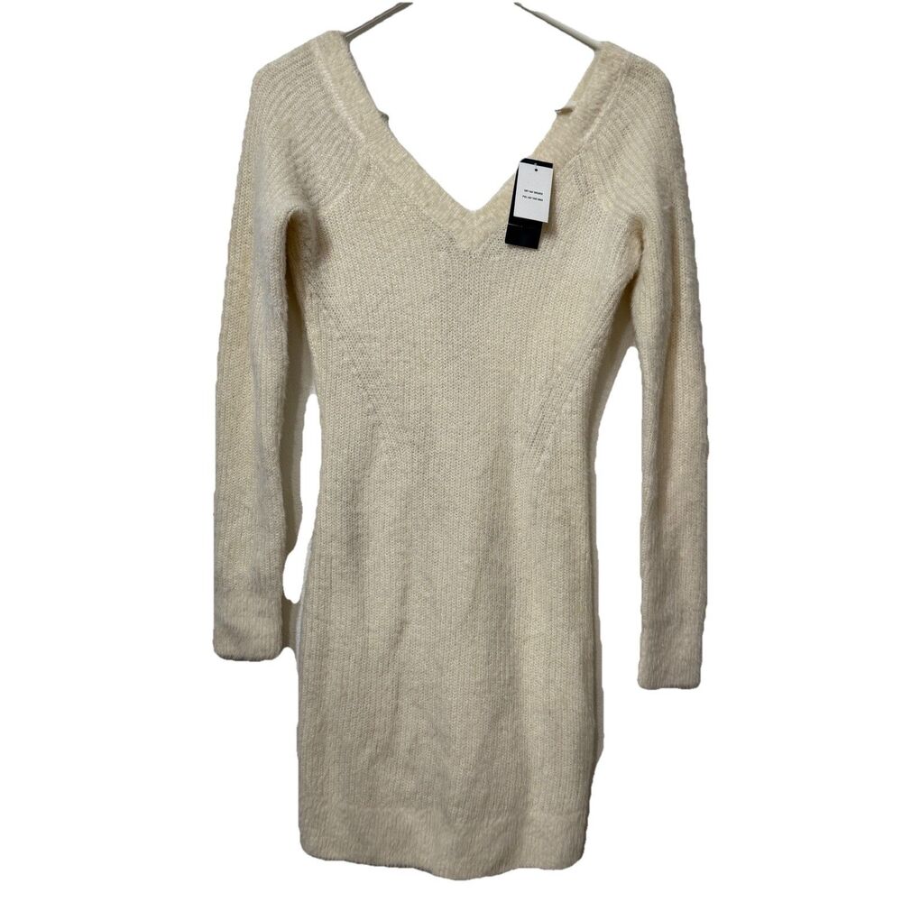 Abercrombie & Fitch Women’s V-Neck Soft Ivory Sweater Dress Small NWT
